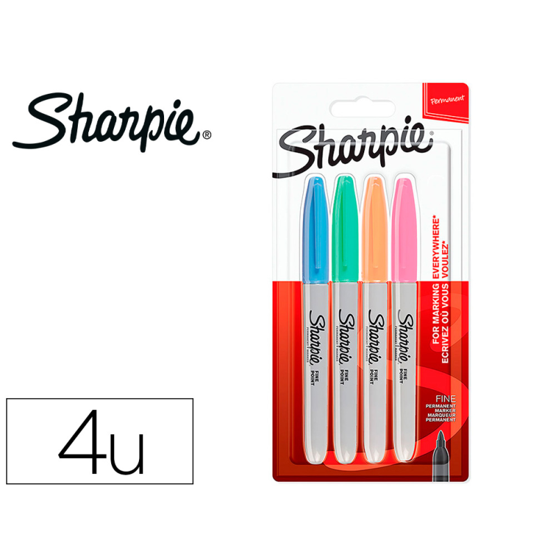 Rotulador sharpie permanente fino blister 4 unidades colores pastel surtidos