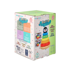 Juego infantil imaginovo madera forma de pinguino torre de formas apilables +12 meses 7 piezas 18x12x12cm