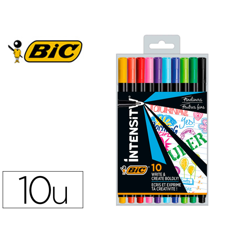 Rotulador bic intensity fine punta de fibra 0,4 mm blister de 10 unidades colores surtidos