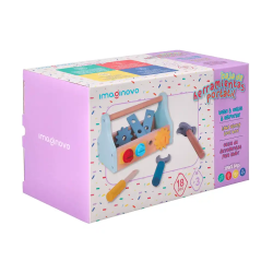 Juego infantil imaginovo madera maletin de herramientas +3 años 18 piezas 21,4x13,2x11cm