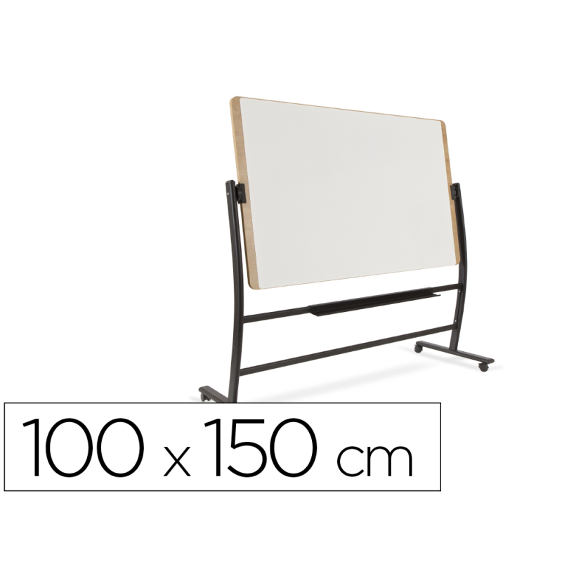 Pizarra blanca rocada lacada magnetica marco aluminio doblecara volteable curve con ruedas 100x150 cm