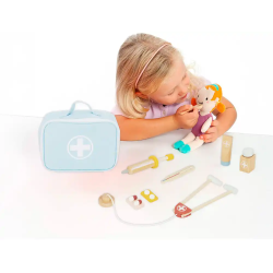 Juego infantil imaginovo madera maletin de medico +3 años 11 piezas 24,5x18x10cm