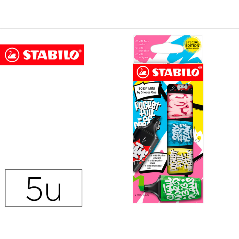 Rotulador stabilo boss mini fluorescente by snooze one estuche de 5 unidades colores surtidos