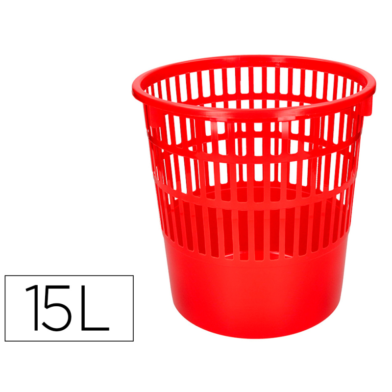 Papelera plastico q-connect 15 litros rejilla color rojo 285x290 mm