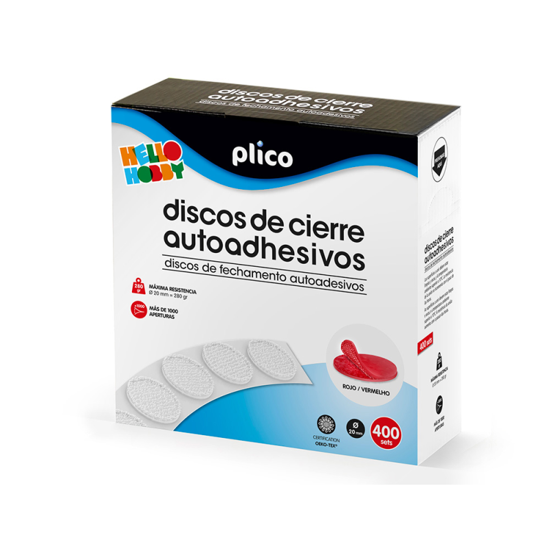 Disco de cierre plico velcro autoadhesivo 20 mm diametro color rojo caja de 400 unidades