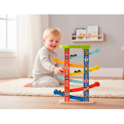 Juego infantil imaginovo madera torre de deslizamiento con 7 niveles incluye 6 coches +18 meses 38x32x14cm
