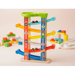 Juego infantil imaginovo madera torre de deslizamiento con 7 niveles incluye 6 coches +18 meses 38x32x14cm