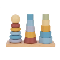Juego infantil imaginovo madera torre de formas apilables +18 meses 17 piezas 28x20x9cm