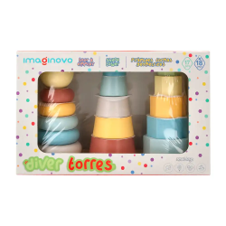 Juego infantil imaginovo madera torre de formas apilables +18 meses 17 piezas 28x20x9cm