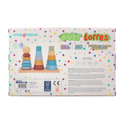 Juego infantil imaginovo madera torre de formas apilables +18 meses 17 piezas 28x20x9cm