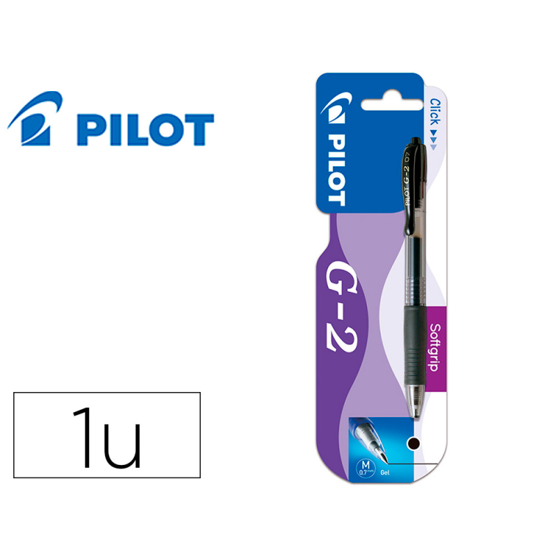 Boligrafo pilot g-2 negro tinta gel retractil sujecion de caucho en blister