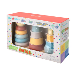 Juego infantil imaginovo madera torre de formas apilables +18 meses 17 piezas 28x20x9cm