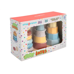 Juego infantil imaginovo madera torre de formas apilables +18 meses 17 piezas 28x20x9cm