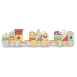 Juego infantil imaginovo madera tren figuras apilables con ruedas +18 meses 38x9,5x7,5cm