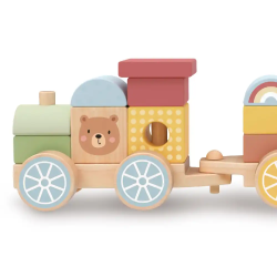 Juego infantil imaginovo madera tren figuras apilables con ruedas +18 meses 38x9,5x7,5cm