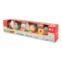 Juego infantil imaginovo madera tren figuras apilables con ruedas +18 meses 38x9,5x7,5cm