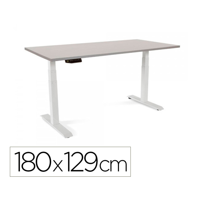 Mesa rocada regulable en altura electricamente hasta 129 cm estructura de acero tablero 180 cm color gris
