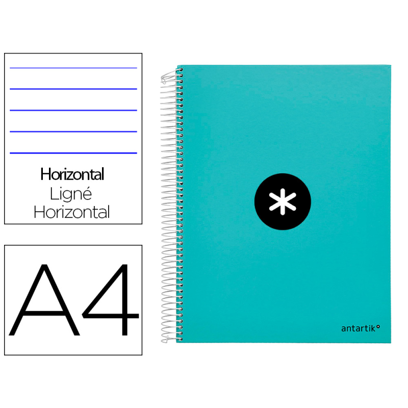 Cuaderno espiral a4 micro antartik tapa forrada 120h 90 gr horizontal 5 bandas 4 taladores color menta
