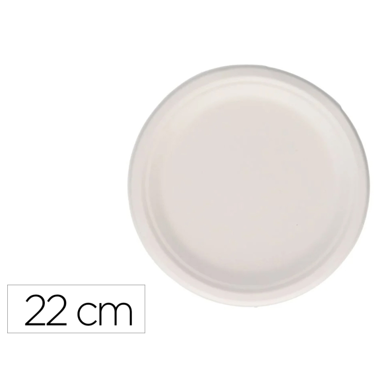 Plato fibra caña azucar bunzl biodegradable 22 cm diametro color blanco paquete de 50 unidades