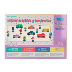 Juego infantil imaginovo madera vehiculos y señales de trafico +3 años 16 piezas 30x22x4cm