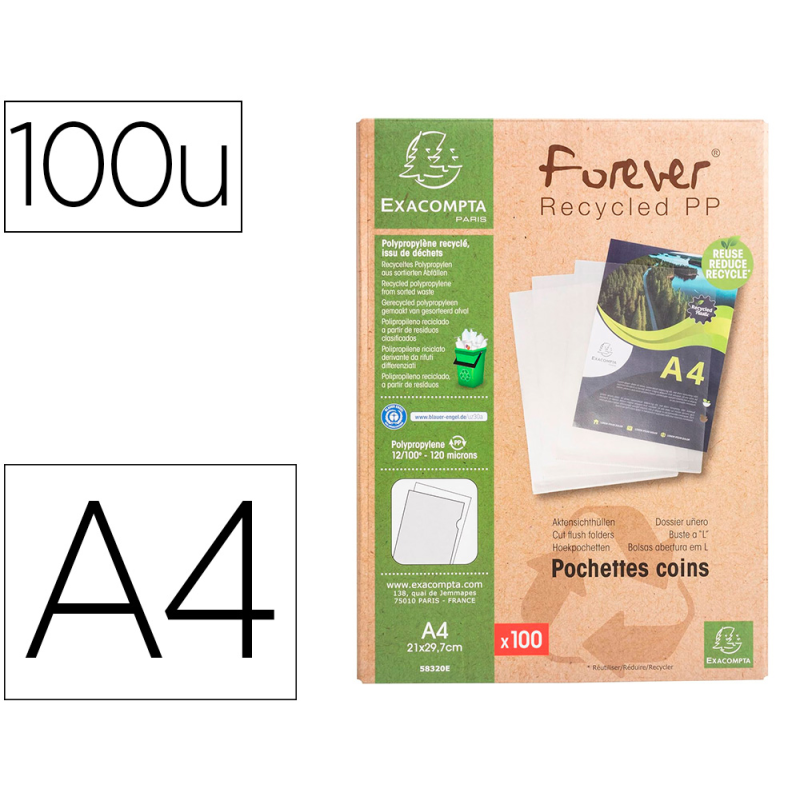 Carpeta dossier uñero exacompta reciclado polipropileno 120 mc din a4 caja de 100 unidades