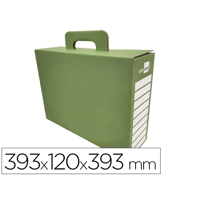 Caja archivador definitivo liderpapel carton reforzado con asa color verde cheque libro 393x120x279mm