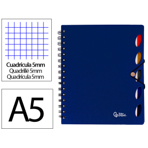Cuaderno espiral liderpapel a5 micro executive tapa plastico 100h 80gr cuadro 5mm 5 se paradores con gomilla azul