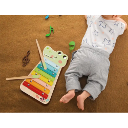 Juego infantil imaginovo madera xilofono instrumento musical cocodrilo +18 meses 28x14,8x2,5cm