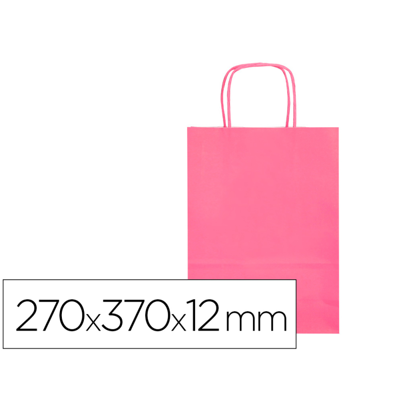 Bolsa papel q-connect celulosa rosa m con asa retorcida 270x370x120 mm