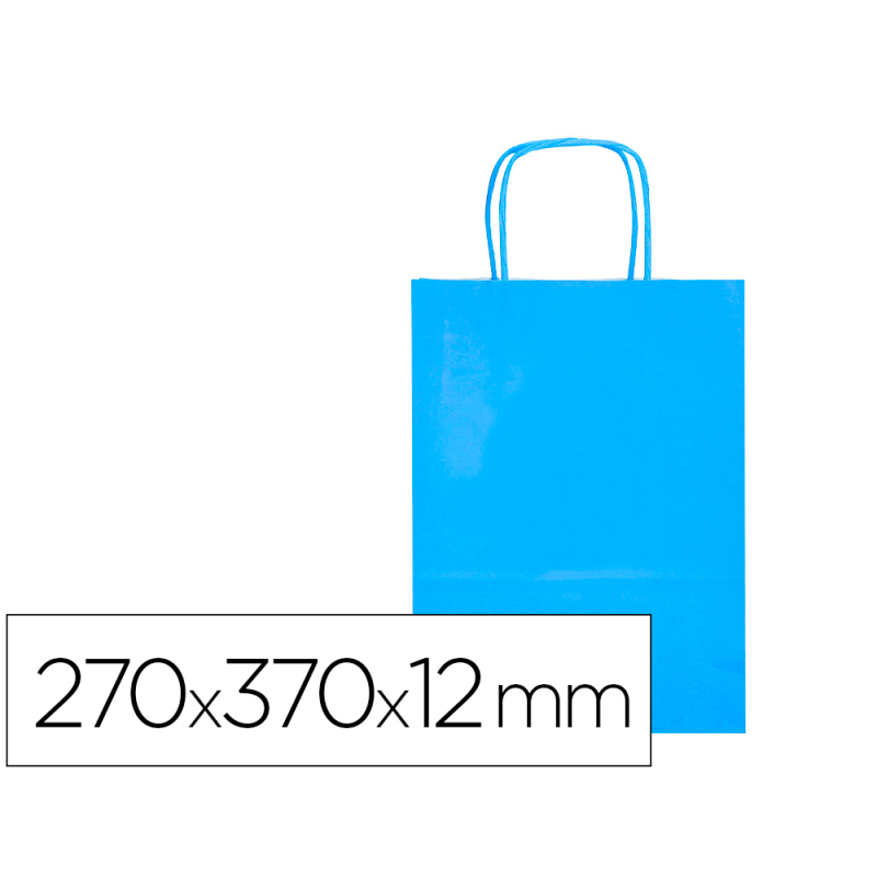 Bolsa papel q-connect celulosa celeste m con asa retorcida 270x370x120 mm