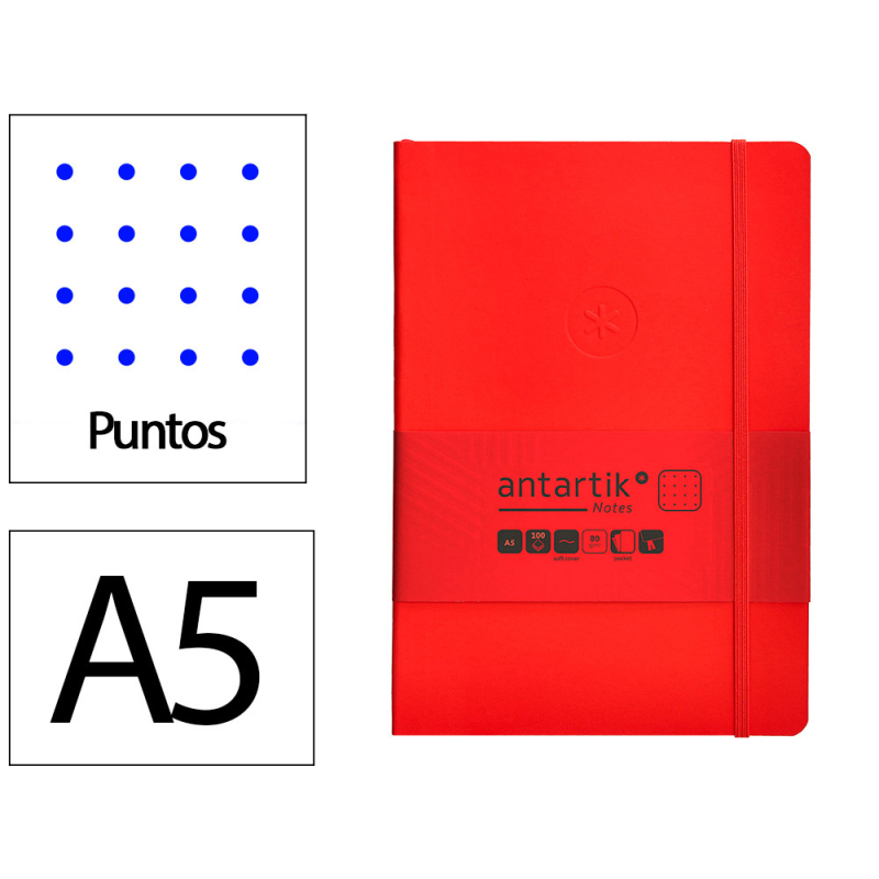Cuaderno con gomilla antartik notes tapa blanda a5 hojas puntos rojo 80 hojas 80 gr fsc