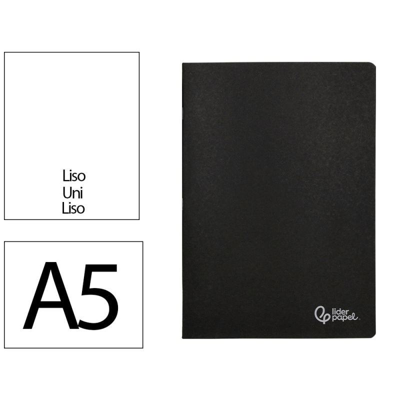 Libreta liderpapel tapa negra a5 80 hojas 60gr liso con doble margen