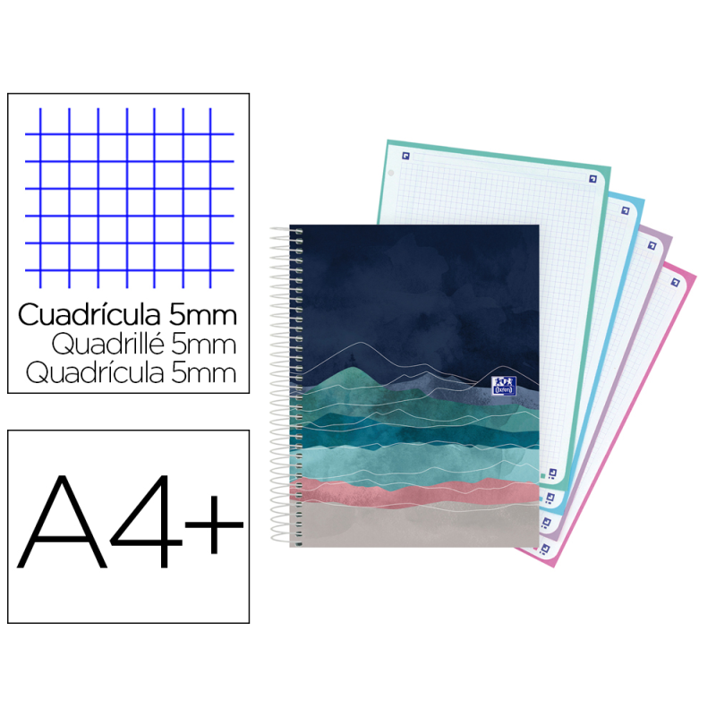 Cuaderno espiral oxford europeanbook 5 ice explorer din a4+ 120 hojas cuadro 5 mm