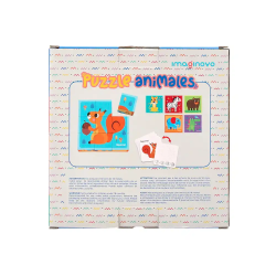 Puzle infantil imaginovo madera cubos de animales +24 meses 15 piezas incluye 12 patrones 22x22x6,4cm