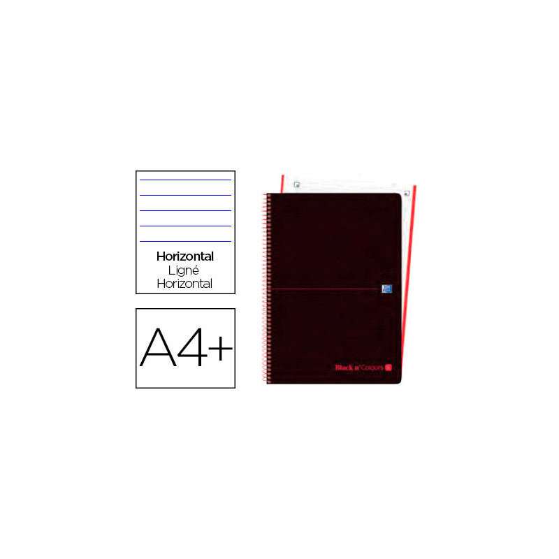 Cuaderno espiral oxford ebook 1 tapa plastico din a4+ 80 h horizontal black'n colors rojo