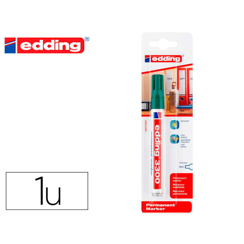 Rotulador edding marcador permanente 3000 n.4 verde punta redonda 1,5-3 mm blister de 1 unidad