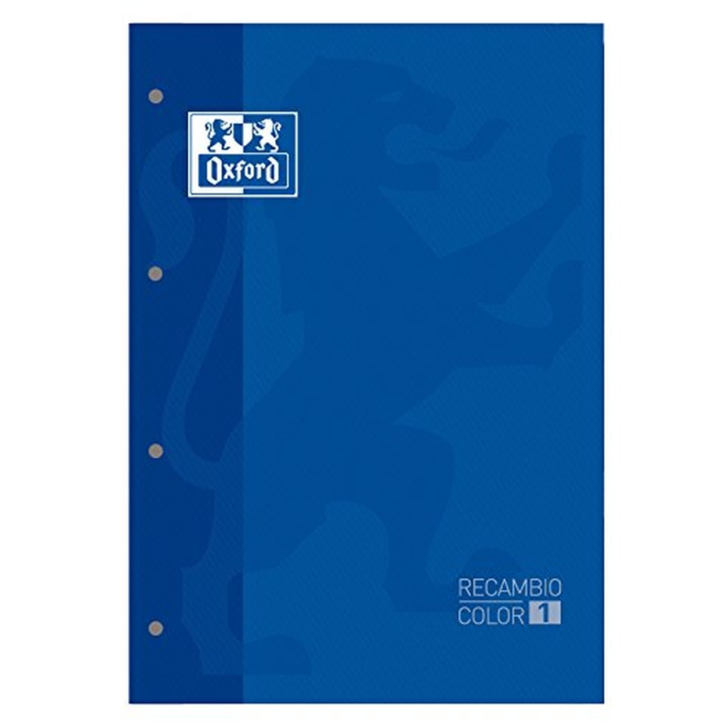 Recambio color oxford din a4 80 hojas 90 grs cuadros 5 mm 4 taladros azul