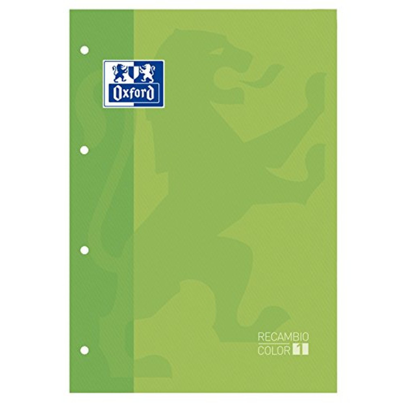 Recambio color oxford din a4 80 hojas 90 grs cuadros 5 mm 4 taladros verde