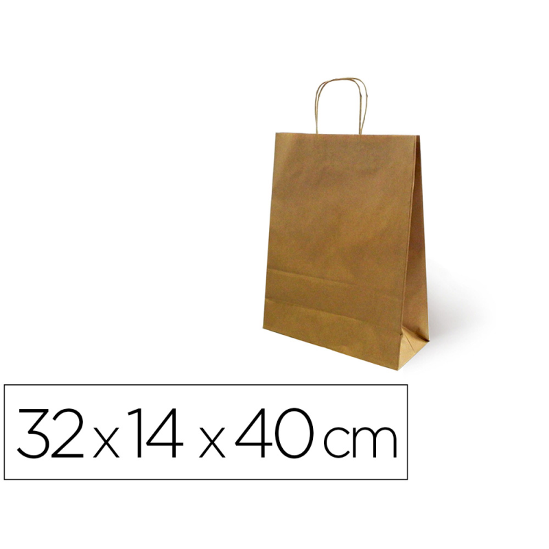 Bolsa kraft basika natural reciclado 90 gr asa retorcida tamaño /'l/' 320x140x400 mm