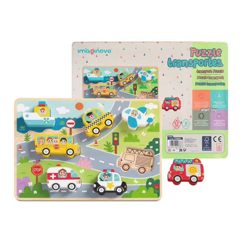 Puzle infantil imaginovo madera 3d vehiculos +12 meses 8 piezas 29,5x22x1,7cm