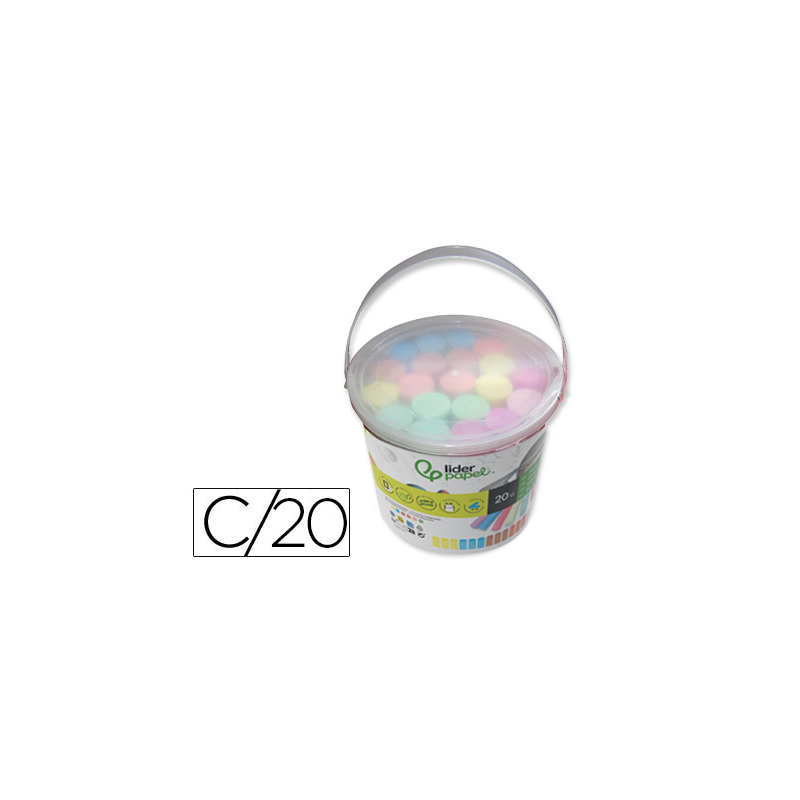 Tiza color liderpapel para suelo cubilete de 20 unidades colores surtidos