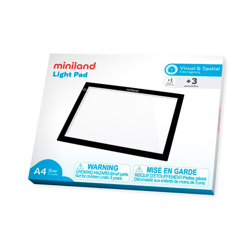 Mesa de luz led miniland para aprendizaje mediante estimulo visial formato din a4 360x270x5 mm