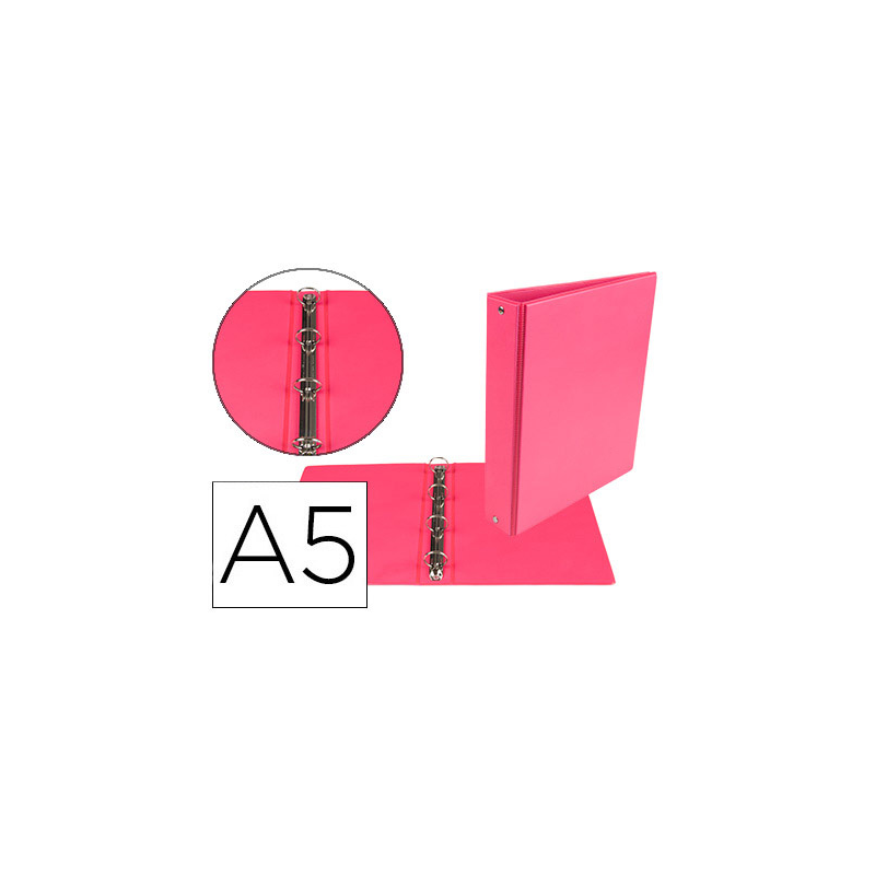 Carpeta de 4 anillas 25 mm redondas liderpapel a5 carton forrado pvc fucsia