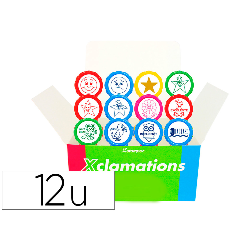 Sello x'stamper emoticono uso escolar expositor de 12 unidades surtidas
