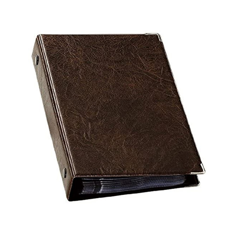 Tarjetero durable visifix 4 anillas 25 fundas con indice alfabetico para 200 tarjetas visitas 57x90 mm color marron