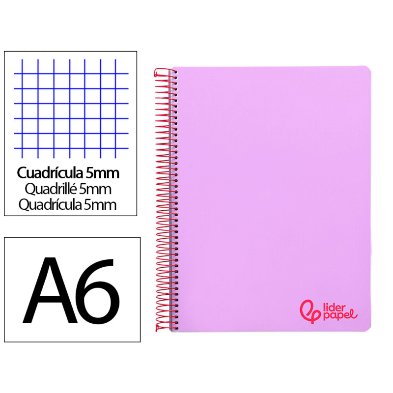 Cuaderno espiral liderpapel a6 micro wonder tapa plastico 120h 90 gr cuadro 5mm 4 bandas color violeta