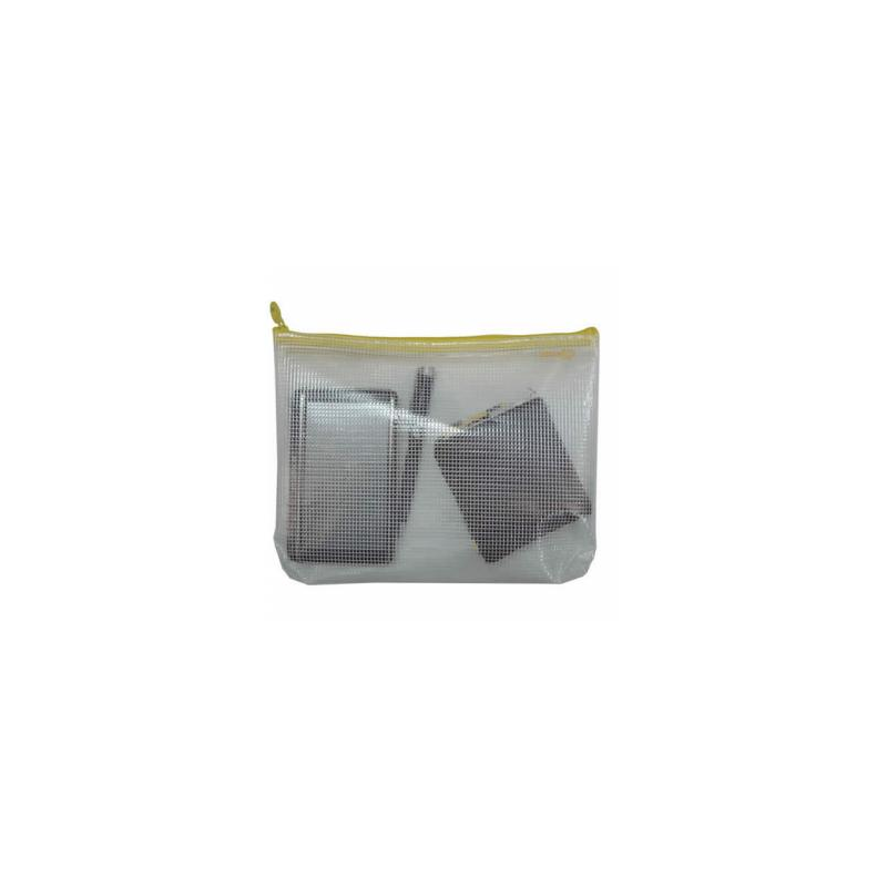 Bolsa multiusos office box malla din a5 con cremallera amarillo 200x250 mm
