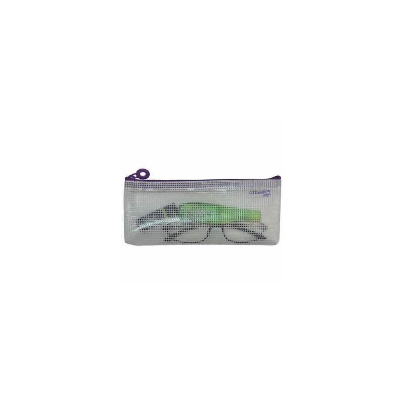 Bolsa multiusos office box malla para lapices con cremallera morada 90x200 mm