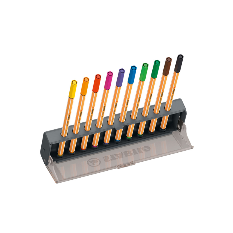 Rotulador stabilo punta de fibra point 88 estuche click set de 10 unidades colores surtidos