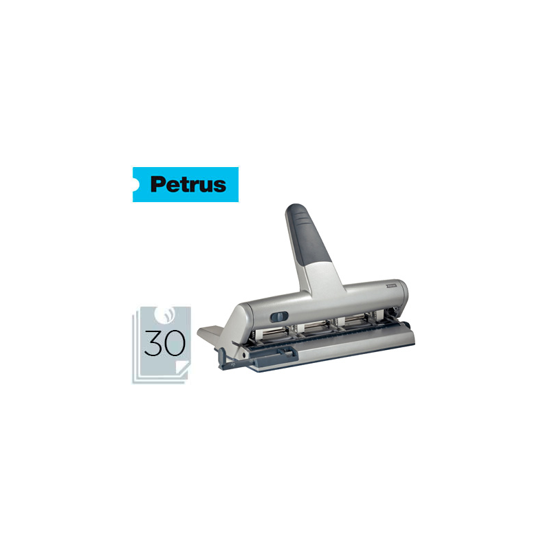 Taladrador petrus 514 metalico color plata 4 punzones moviles capacidad 30 hojas